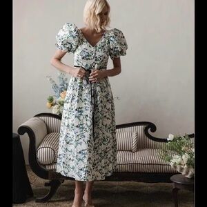 ANTONIO MELANI Blue and Green Floral Midi Dress